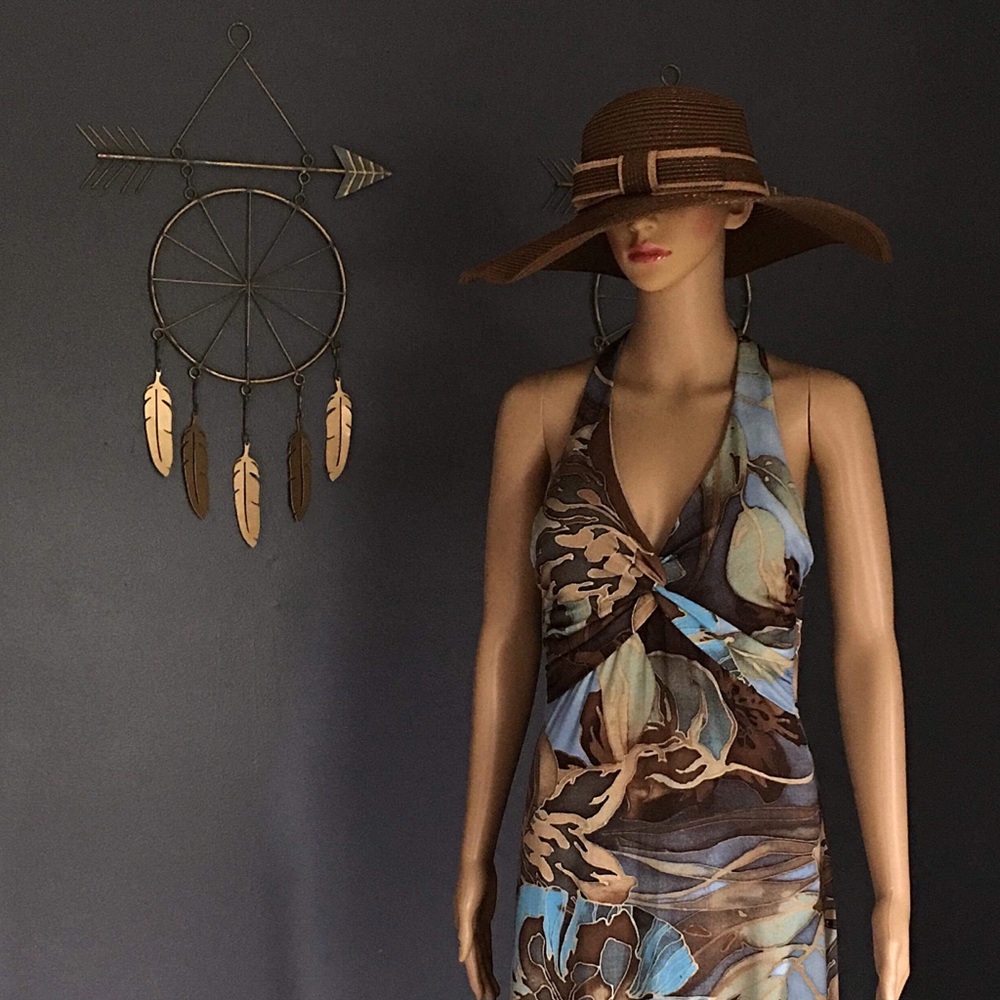 Caché Printed Halter Top Dress